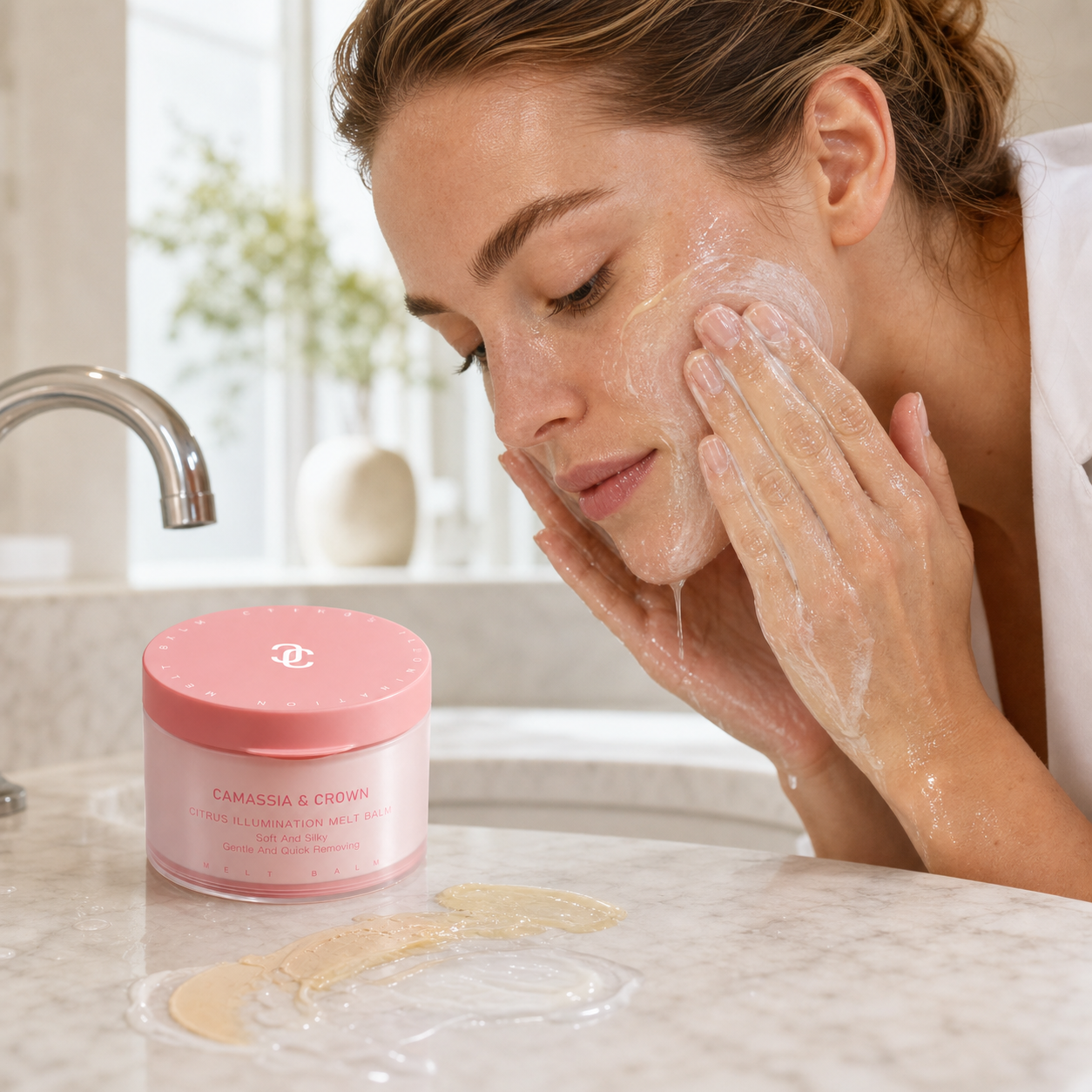 Citrus Illumination Melt Balm Balm-to-milk cleansing balm for makeup and sunscreen removal.