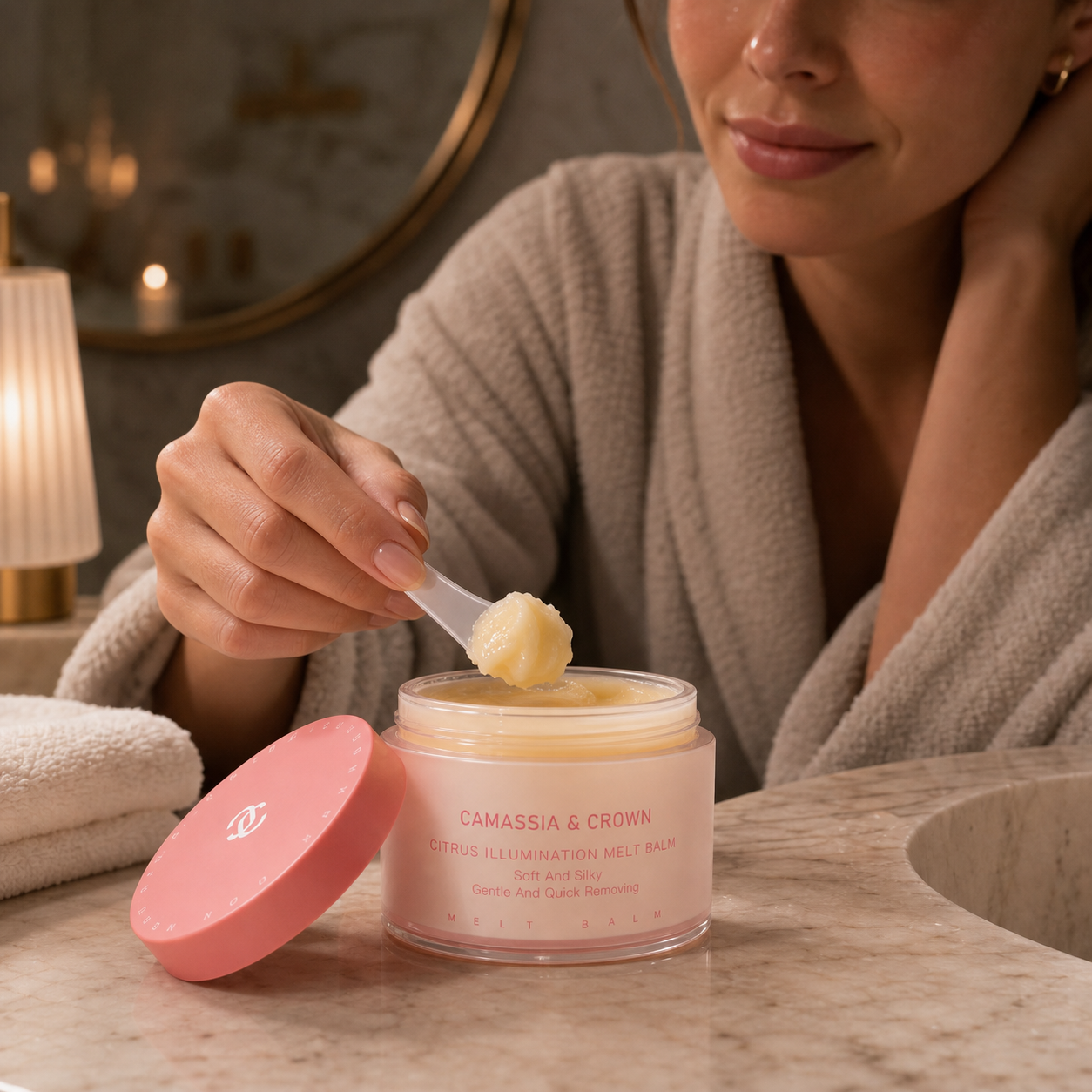 Citrus Illumination Melt Balm Balm-to-milk cleansing balm for makeup and sunscreen removal.